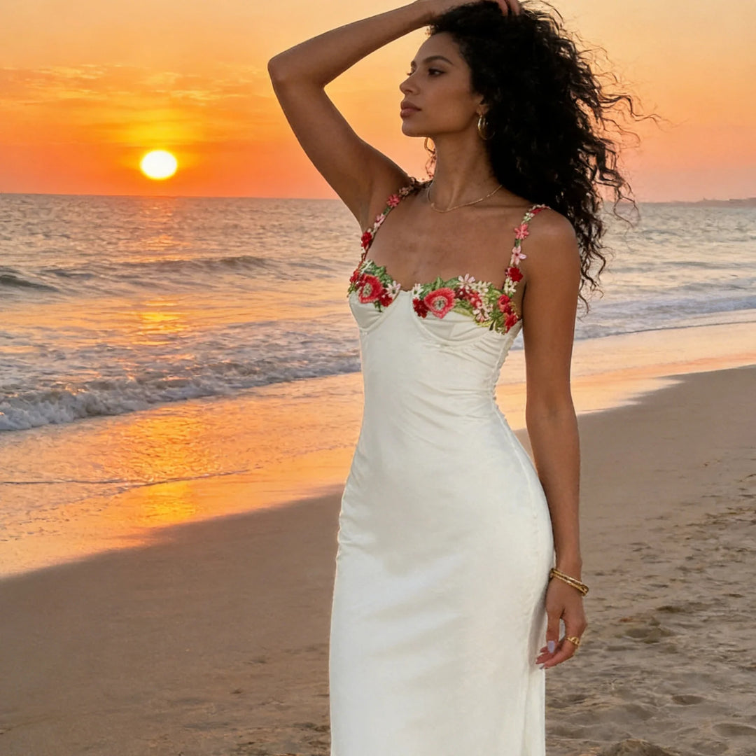 Satin Sling Bodycon Long Floral Dress Women