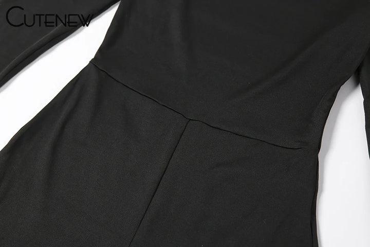 Cute New Women Black Wide Leg Jumpsuit For Autumn