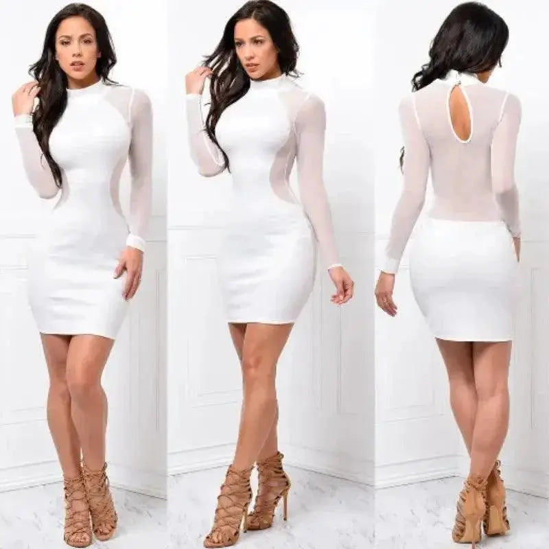 Captivating Mesh Bandage Bodycon Mini Dress For Evening Wear