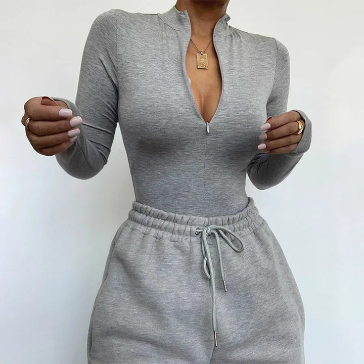 Grosfairy Women Mock Neck Long Sleeve Slim Fit