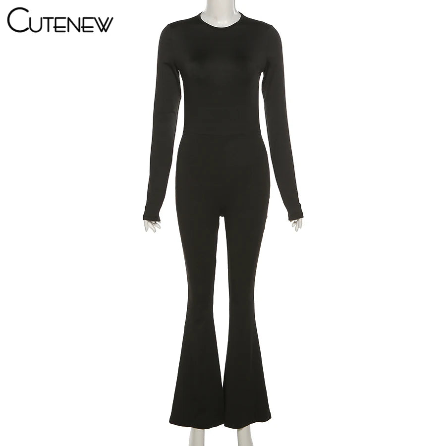 Cute New Women Black Wide Leg Jumpsuit For Autumn