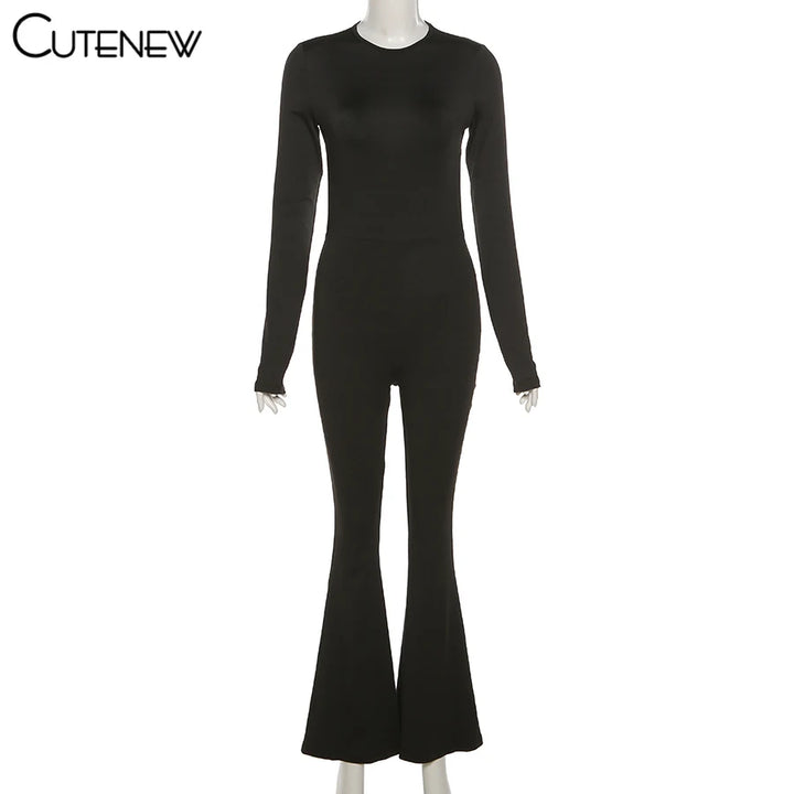Cute New Women Black Wide Leg Jumpsuit For Autumn