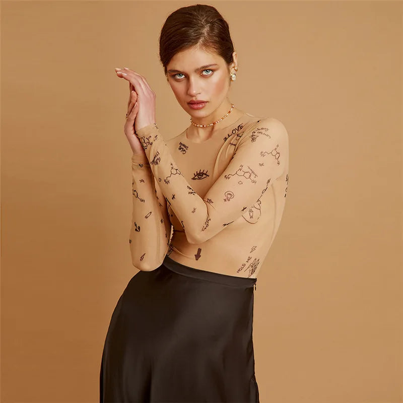 Sexy Long Sleeve O Neck Bodysuit Slim Fit For Party