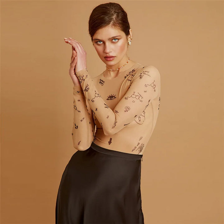 Sexy Long Sleeve O Neck Bodysuit Slim Fit For Party