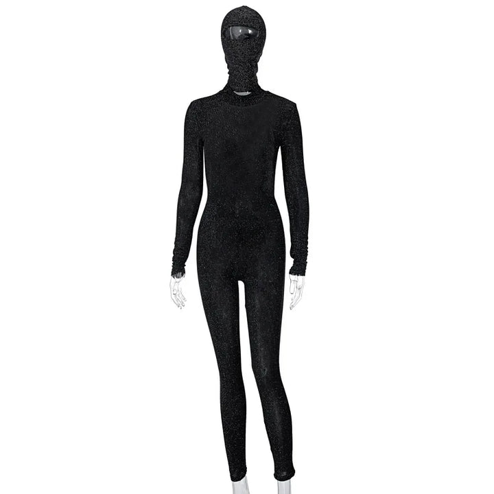 Shiny Bodycon Hooded Jumpsuit Women Backless