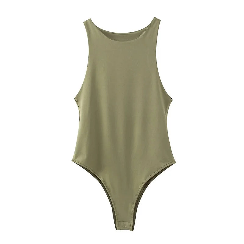 Summer Solid Bodycon Bodysuit For Women Green