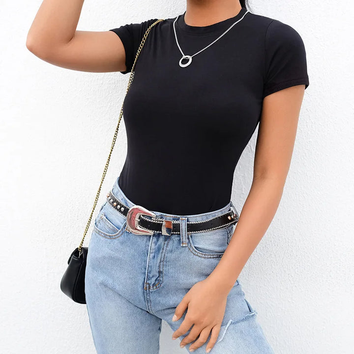 Casual Black White Bodycon Bodysuit Women Slim Fit