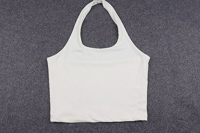 Dozw Women White Ribbed Knit Halter Top For Summer
