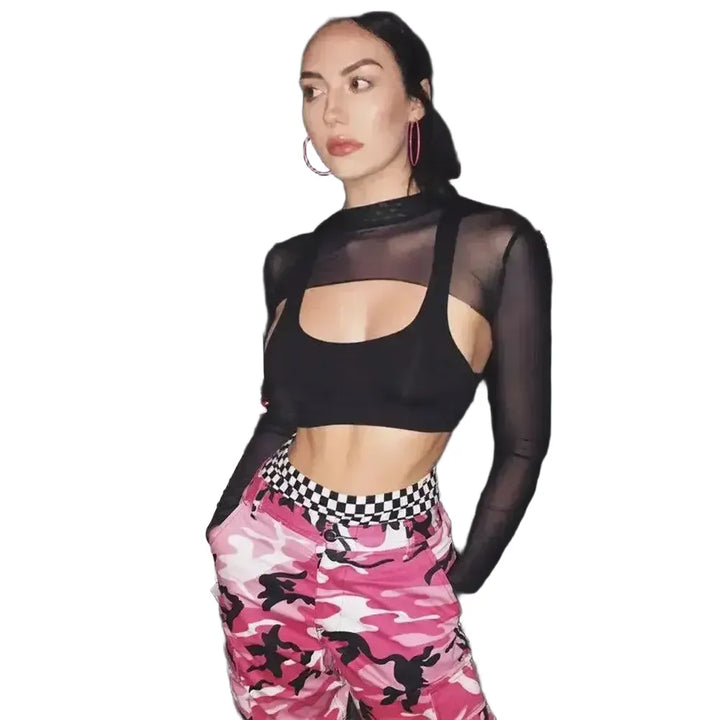 Sultry Lace Mesh Backless Club Top With Tassel Accent
