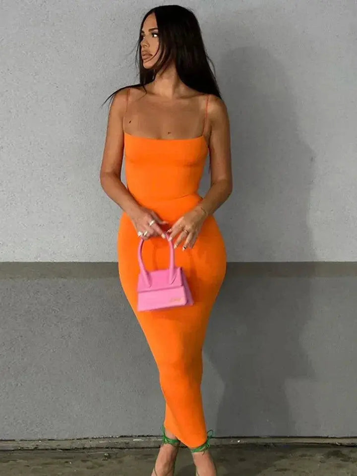 Summer Chic Solid Color Bodycon Dress Elegant Style Fit