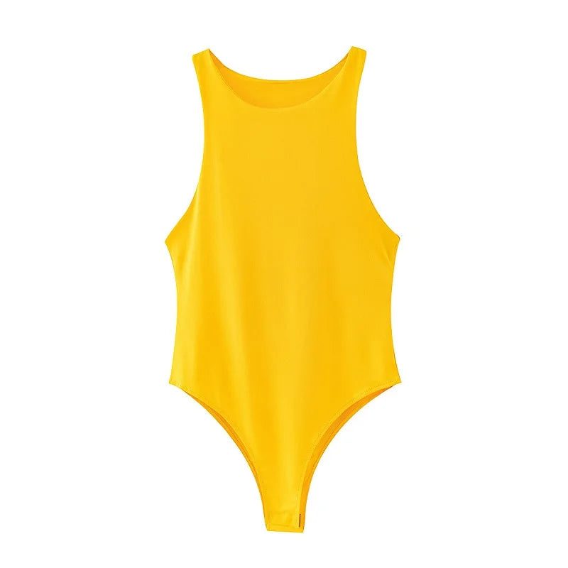 Summer Solid Bodycon Bodysuit For Women Green