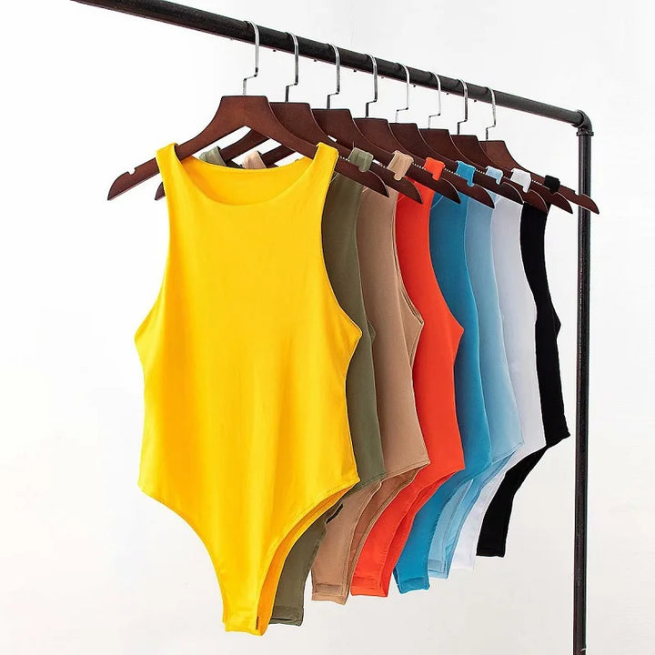 Summer Solid Bodycon Bodysuit For Women Green