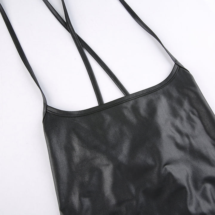 Elegant Leather Backless Mini Dress For Stunning