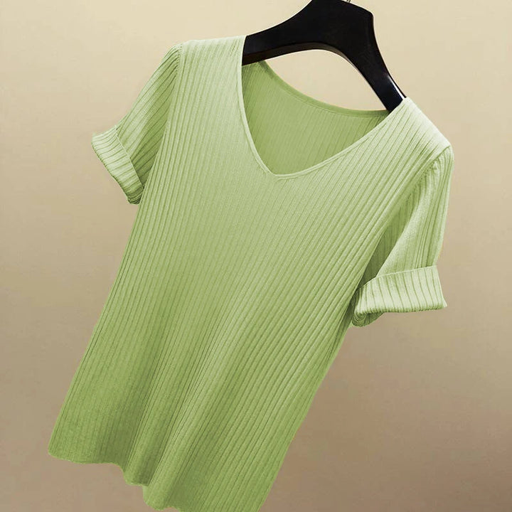 AOSSVIAO Women Slim Ribbed V Neck Cotton Sweater