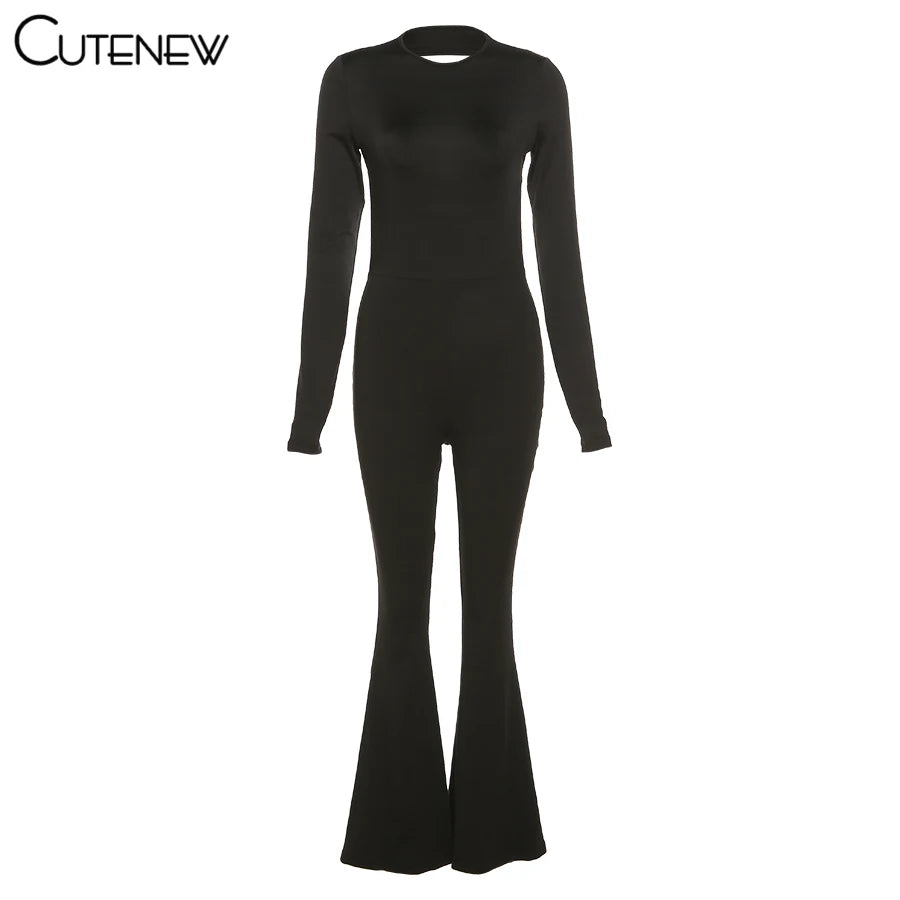 Cute New Women Black Wide Leg Jumpsuit For Autumn