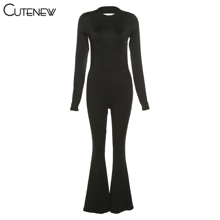 Cute New Women Black Wide Leg Jumpsuit For Autumn