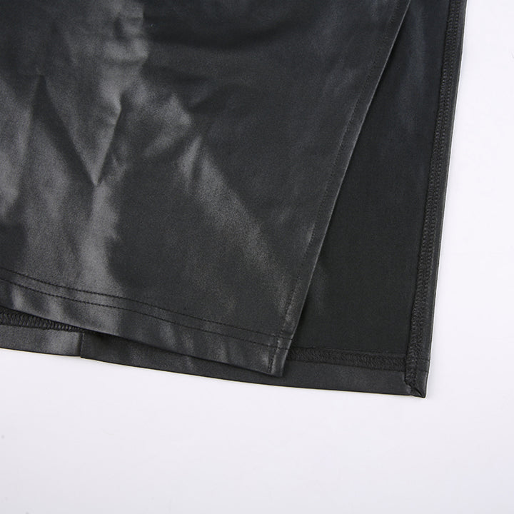 Elegant Leather Backless Mini Dress For Stunning