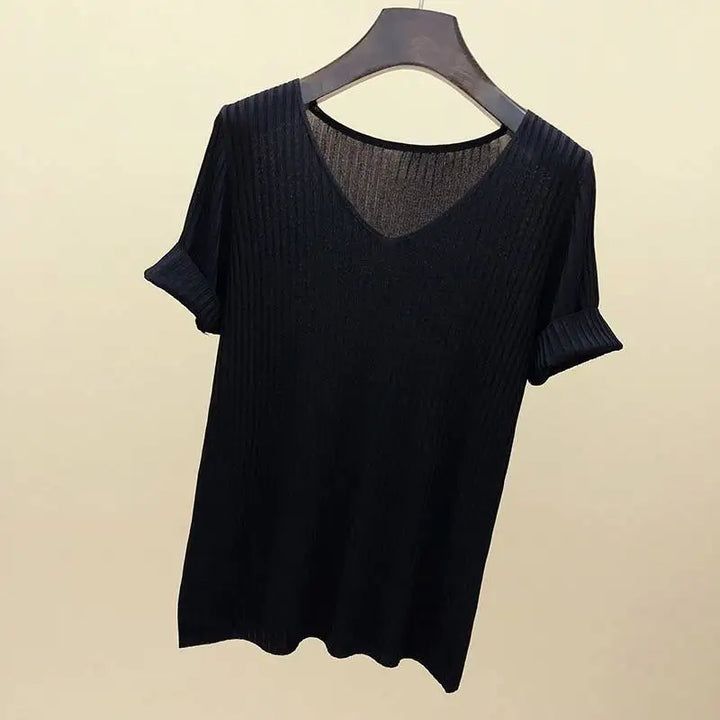 AOSSVIAO Women Slim Ribbed V Neck Cotton Sweater