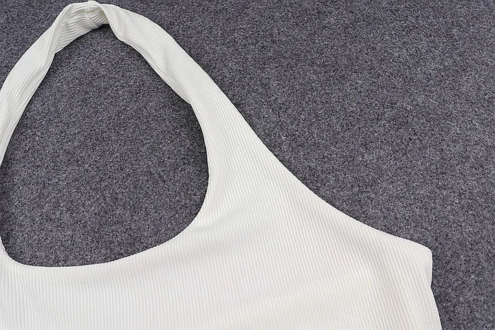 Dozw Women White Ribbed Knit Halter Top For Summer