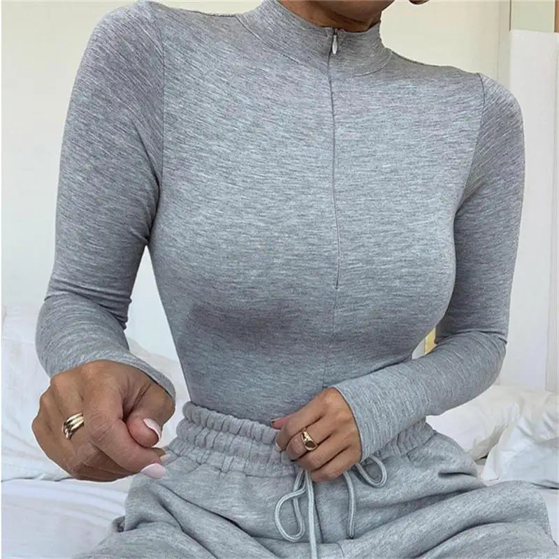 Grosfairy Women Mock Neck Long Sleeve Slim Fit