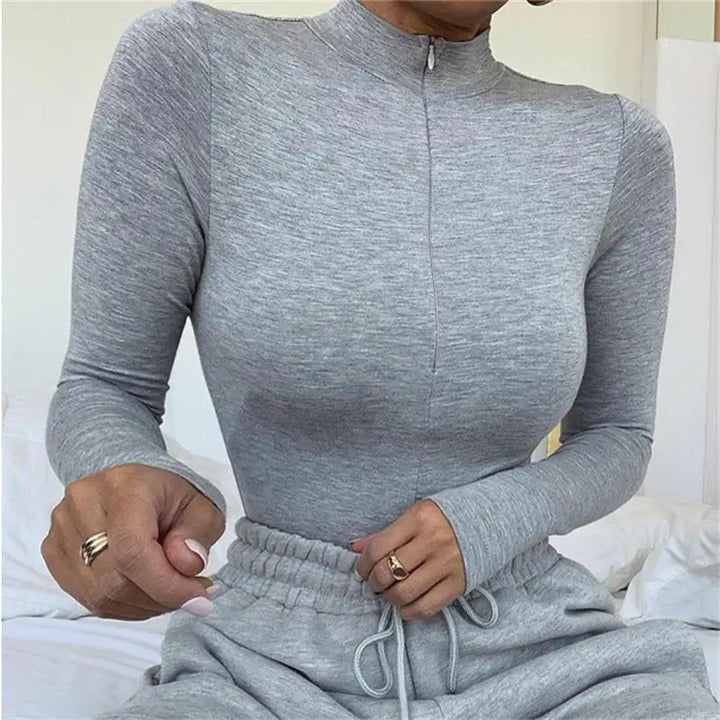 Grosfairy Women Mock Neck Long Sleeve Slim Fit