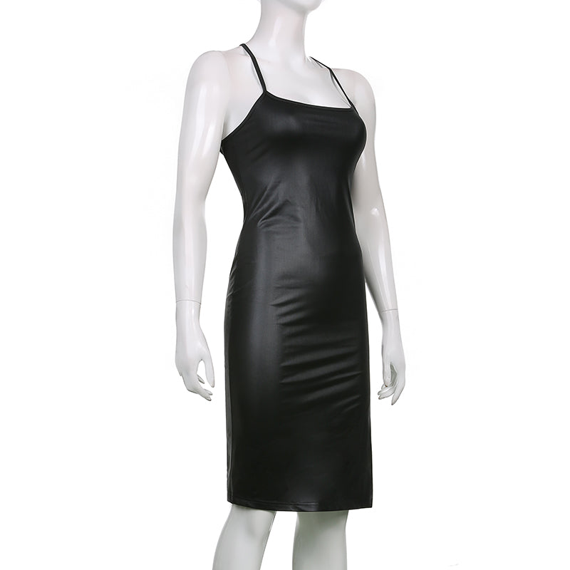 Elegant Leather Backless Mini Dress For Stunning