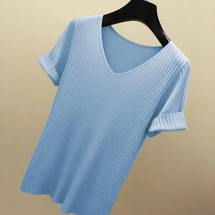 AOSSVIAO Women Slim Ribbed V Neck Cotton Sweater