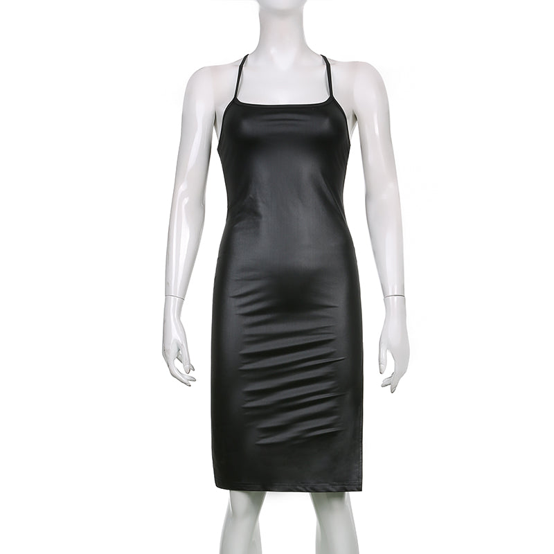 Elegant Leather Backless Mini Dress For Stunning