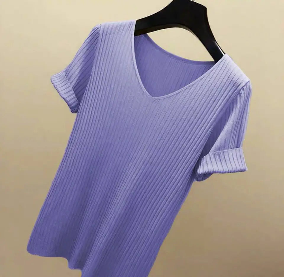 AOSSVIAO Women Slim Ribbed V Neck Cotton Sweater