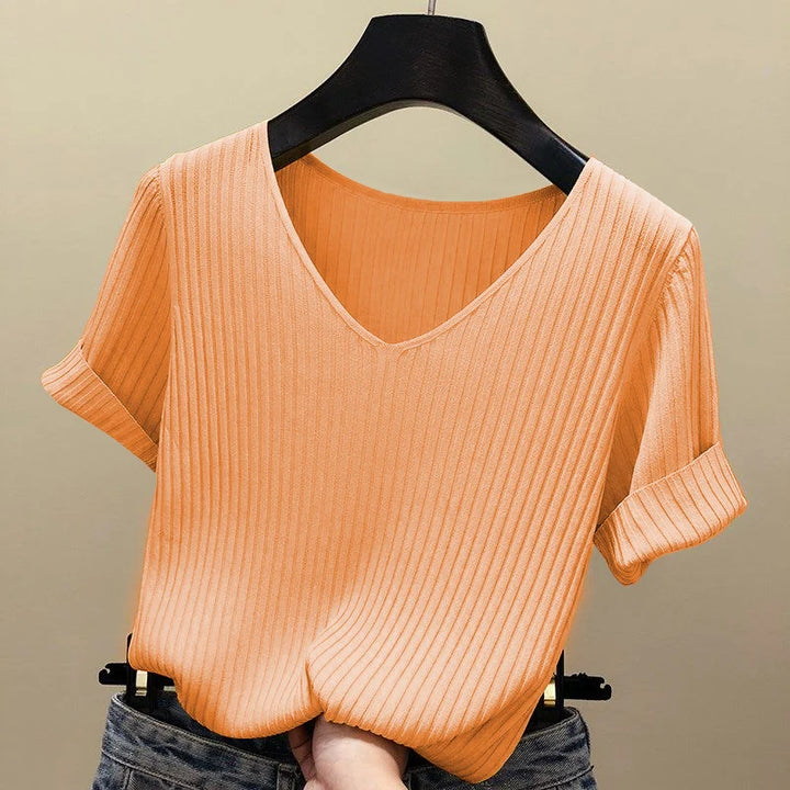 AOSSVIAO Women Slim Ribbed V Neck Cotton Sweater