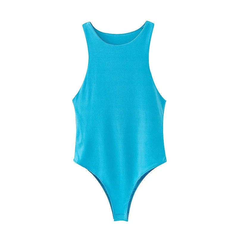 Summer Solid Bodycon Bodysuit For Women Green