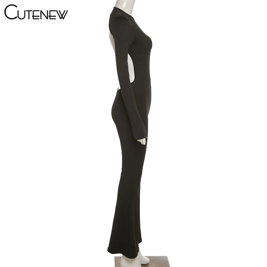 Cute New Women Black Wide Leg Jumpsuit For Autumn