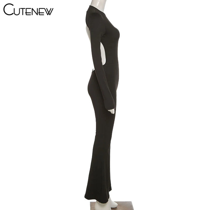 Cute New Women Black Wide Leg Jumpsuit For Autumn