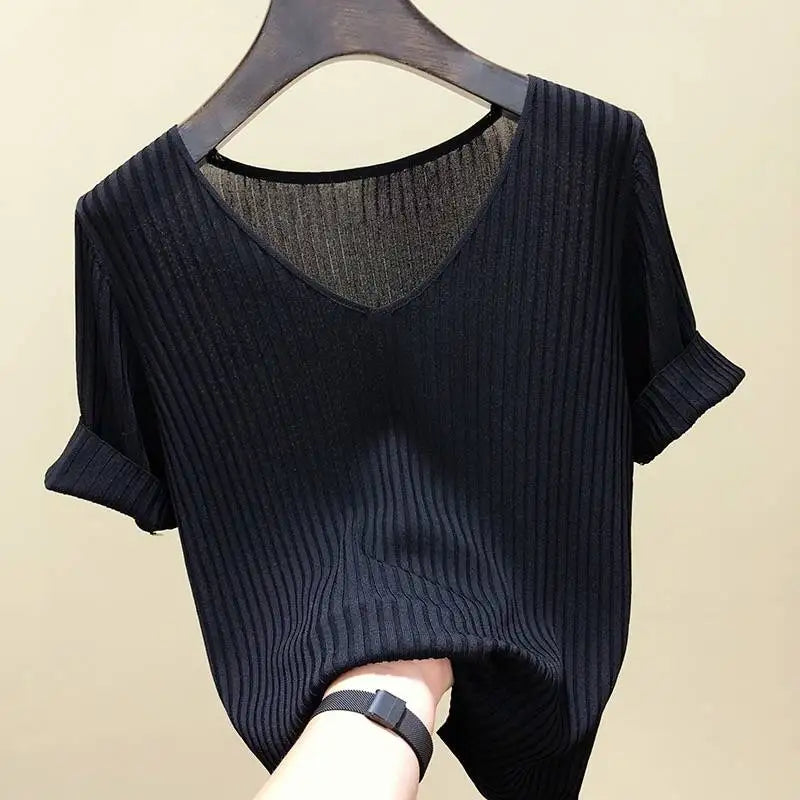 AOSSVIAO Women Slim Ribbed V Neck Cotton Sweater