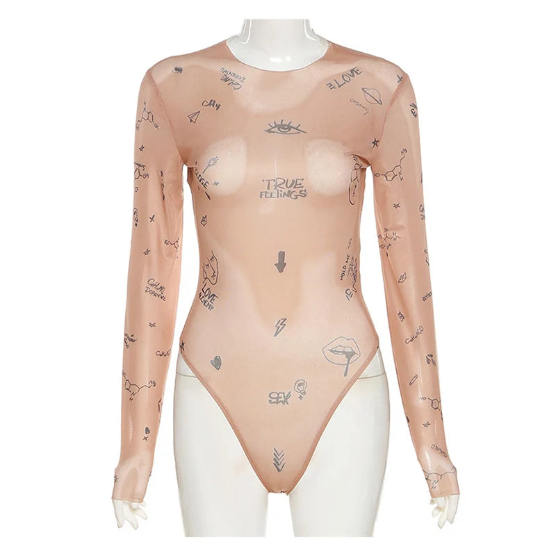 Sexy Long Sleeve O Neck Bodysuit Slim Fit For Party