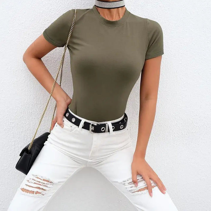 Casual Black White Bodycon Bodysuit Women Slim Fit