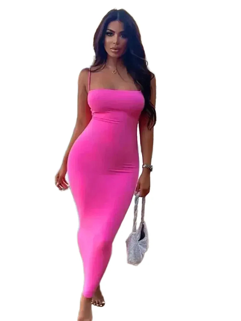 Summer Chic Solid Color Bodycon Dress Elegant Style Fit