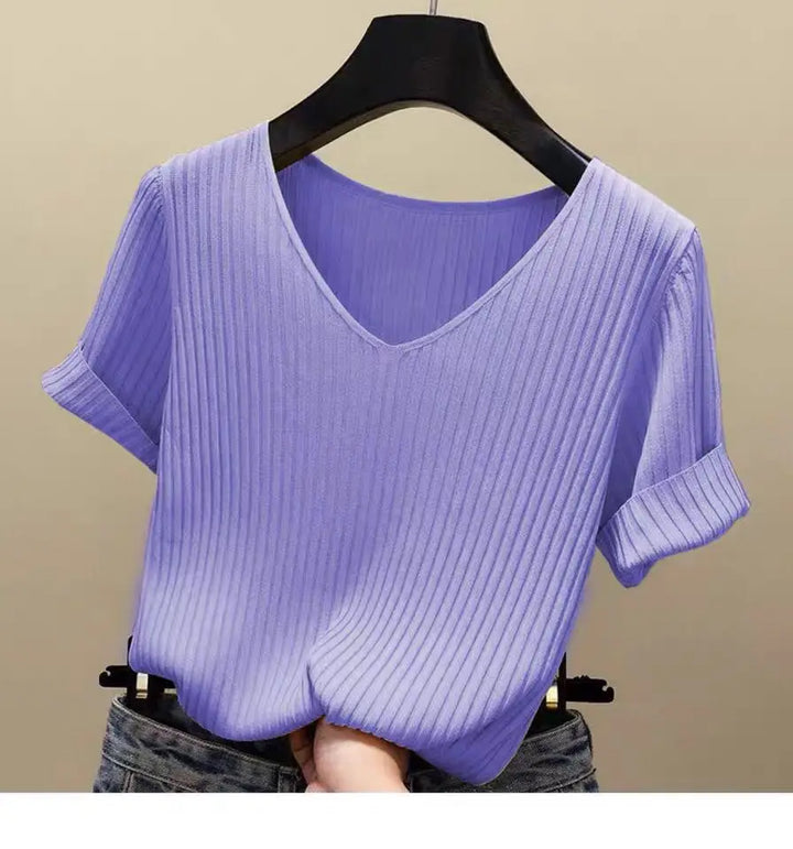 AOSSVIAO Women Slim Ribbed V Neck Cotton Sweater