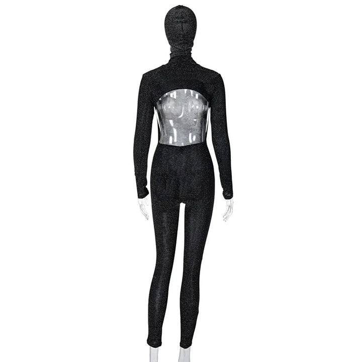 Shiny Bodycon Hooded Jumpsuit Women Backless
