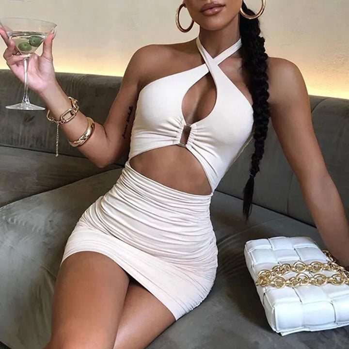 Backless Hollow Out Bodycon Mini Halter Dress