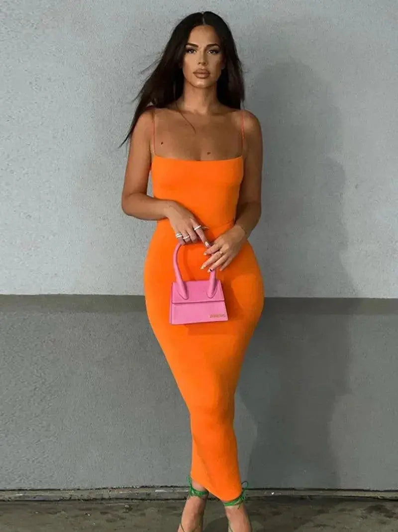 Summer Chic Solid Color Bodycon Dress Elegant Style Fit