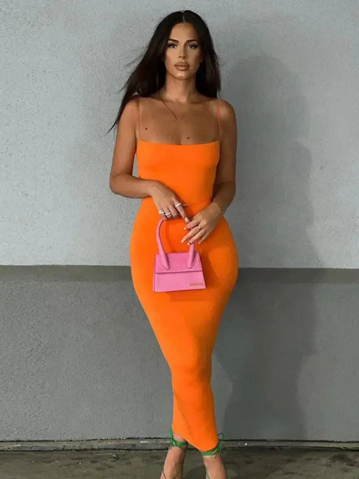 Summer Chic Solid Color Bodycon Dress Elegant Style Fit