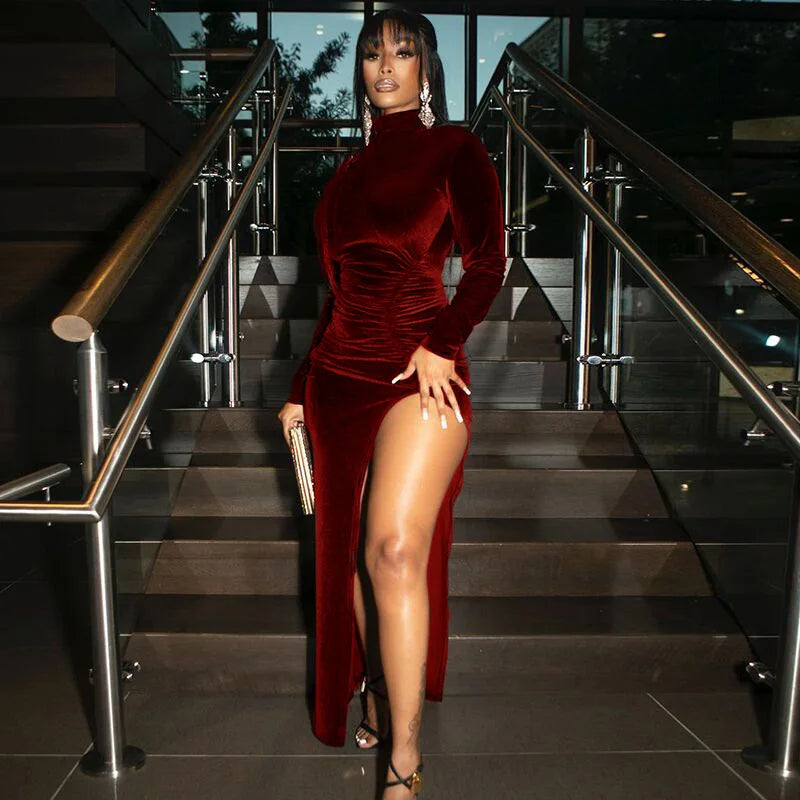 Dozw Velvet Midi Dress For Winter Warmth