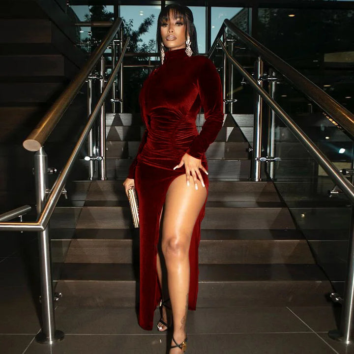 Dozw Velvet Midi Dress For Winter Warmth