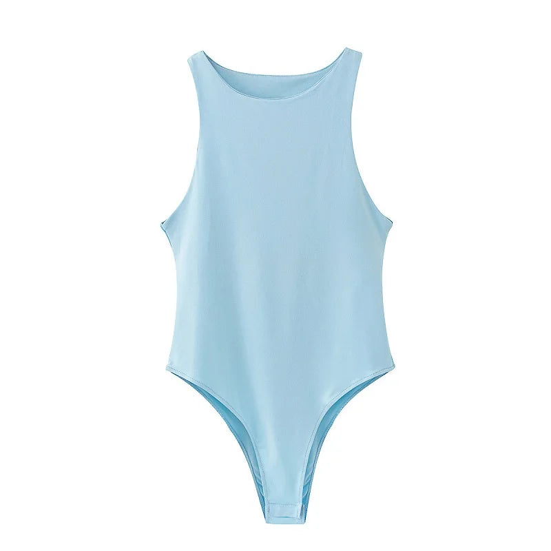 Summer Solid Bodycon Bodysuit For Women Green