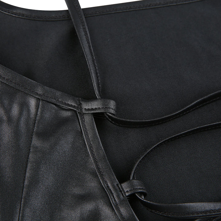 Women Leather Bandage Backless Bodycon Dress