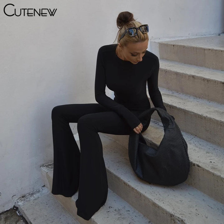 Cute New Women Black Wide Leg Jumpsuit For Autumn