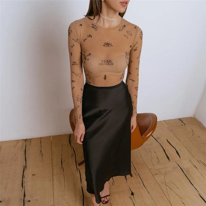 Sexy Long Sleeve O Neck Bodysuit Slim Fit For Party