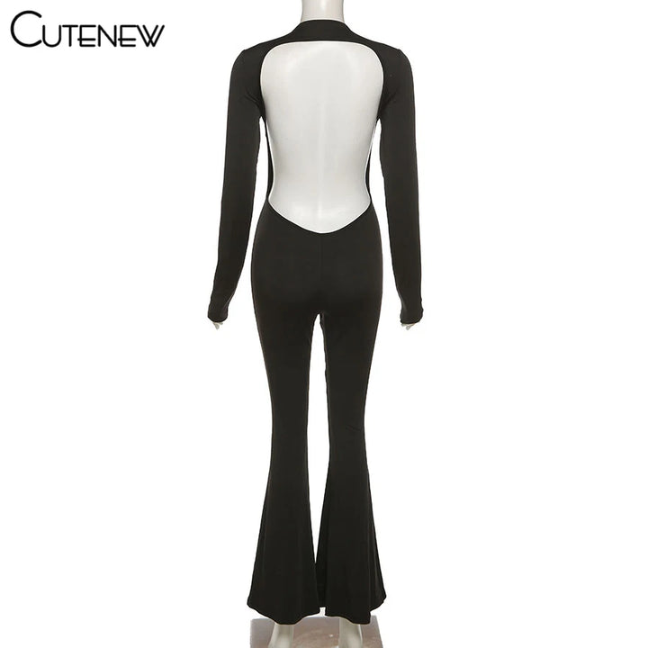 Cute New Women Black Wide Leg Jumpsuit For Autumn