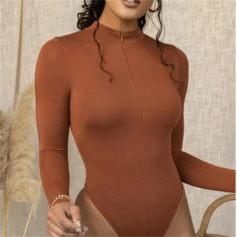 Grosfairy Women Mock Neck Long Sleeve Slim Fit